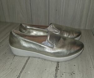 Fitflops Gold Slip Ons Women's Size 8 Comfort Shoes Platform Loafers